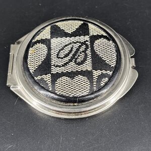 Brighton compact mirror, 2 1/4 inch, round Silver case with Brown & Black Logo